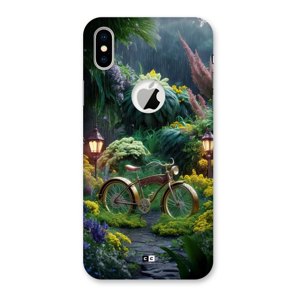 Vintage Cycle In Garden Back Case for iPhone XS Logo Cut