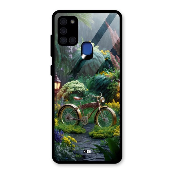 Vintage Cycle In Garden Glass Back Case for Galaxy A21s