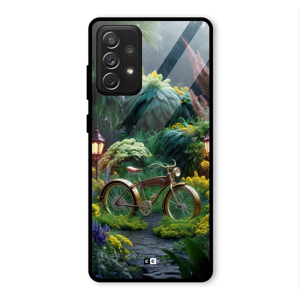 Vintage Cycle In Garden Glass Back Case for Galaxy A72