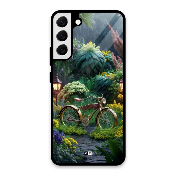 Vintage Cycle In Garden Glass Back Case for Galaxy S22 Plus 5G