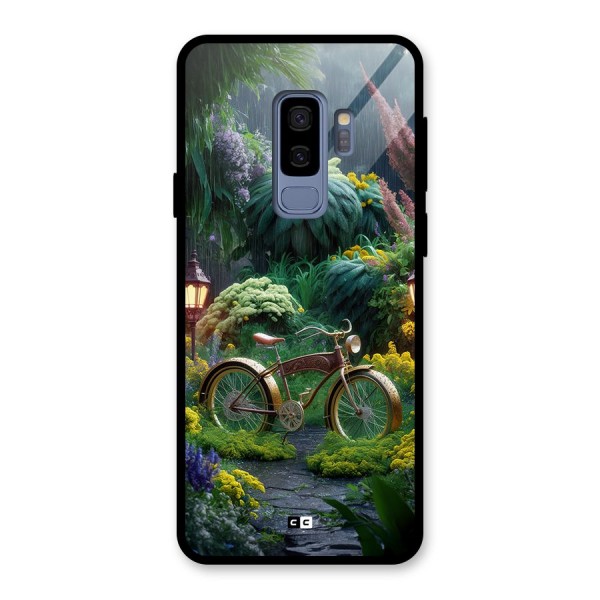 Vintage Cycle In Garden Glass Back Case for Galaxy S9 Plus