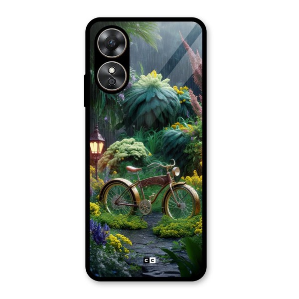 Vintage Cycle In Garden Glass Back Case for Oppo A17