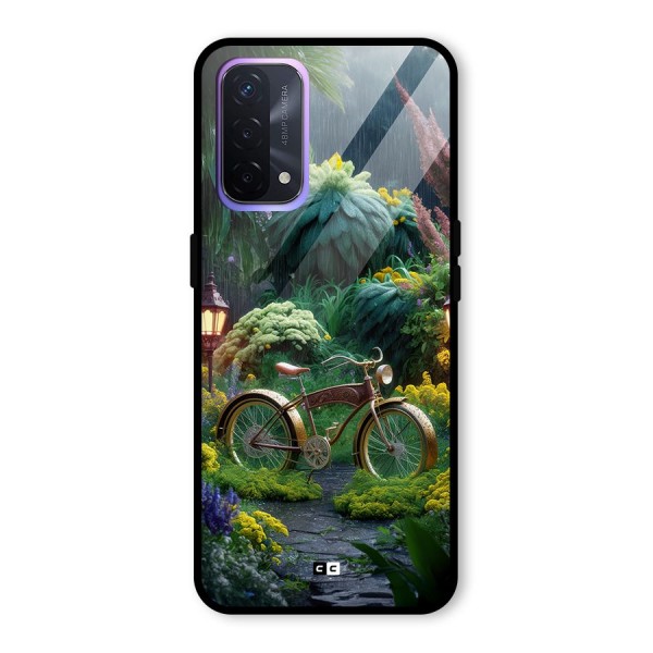 Vintage Cycle In Garden Glass Back Case for Oppo A74 5G
