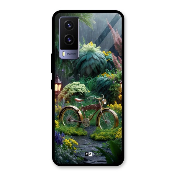 Vintage Cycle In Garden Glass Back Case for Vivo V21e 5G