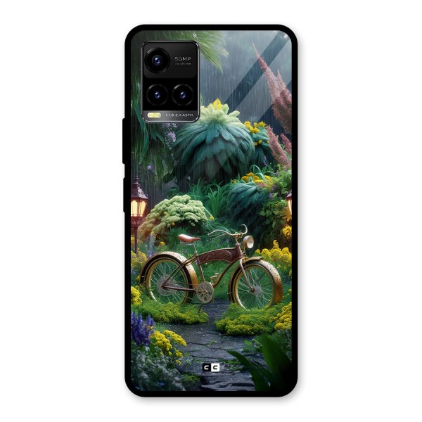 Vintage Cycle In Garden Glass Back Case for Vivo Y21G