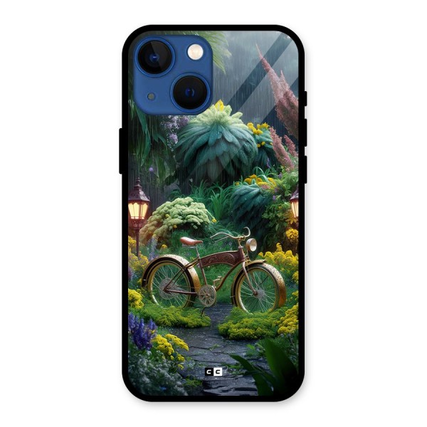 Vintage Cycle In Garden Glass Back Case for iPhone 13 Mini