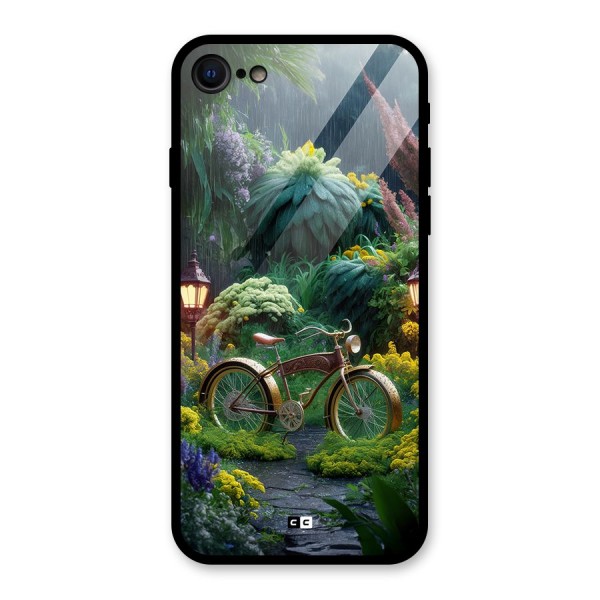 Vintage Cycle In Garden Glass Back Case for iPhone SE 2022