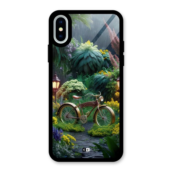 Vintage Cycle In Garden Glass Back Case for iPhone X