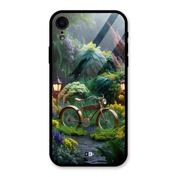 Vintage Cycle In Garden Glass Back Case for iPhone XR