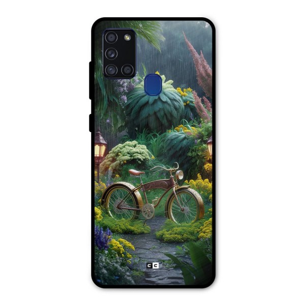Vintage Cycle In Garden Metal Back Case for Galaxy A21s