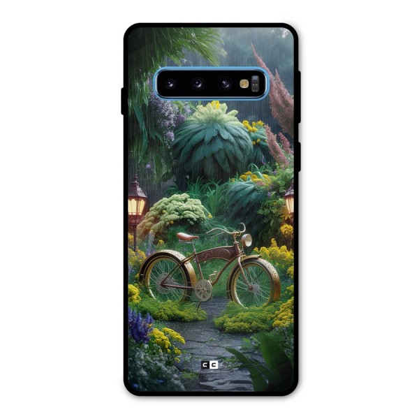 Vintage Cycle In Garden Metal Back Case for Galaxy S10