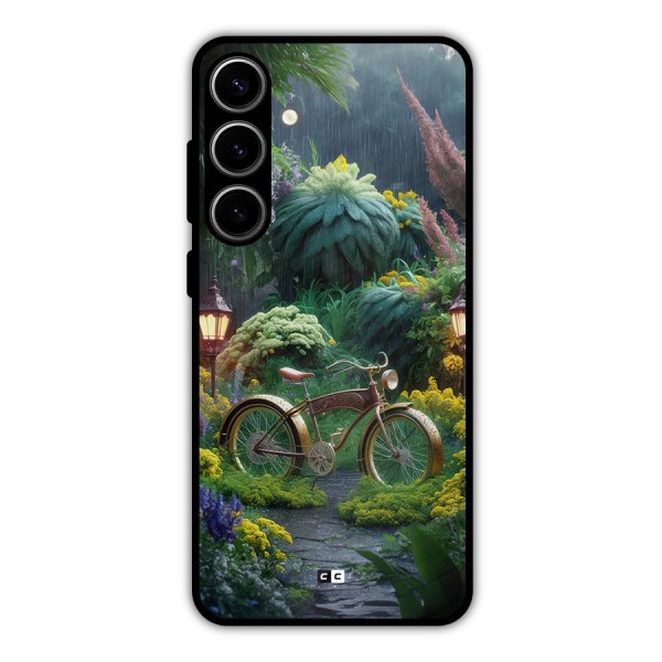 Vintage Cycle In Garden Metal Back Case for Galaxy S24 Plus
