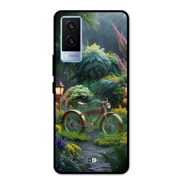 Vintage Cycle In Garden Metal Back Case for Vivo V21e 5G