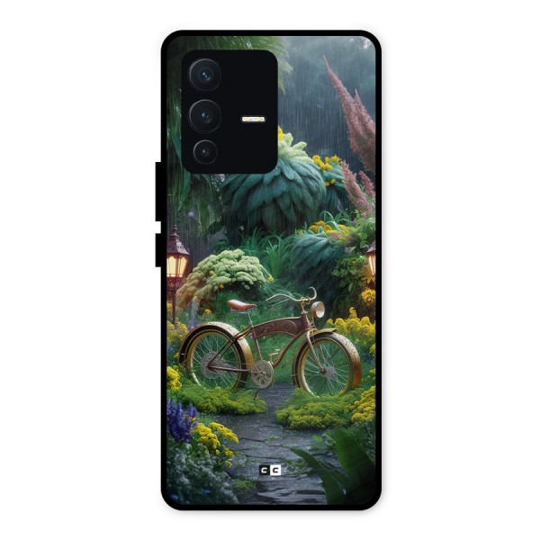 Vintage Cycle In Garden Metal Back Case for Vivo V23 5G