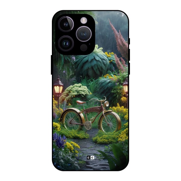 Vintage Cycle In Garden Metal Back Case for iPhone 14 Pro Max