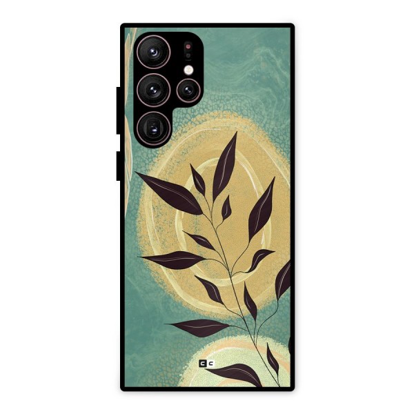 Vintage Leaf Art Metal Back Case for Galaxy S22 Ultra 5G