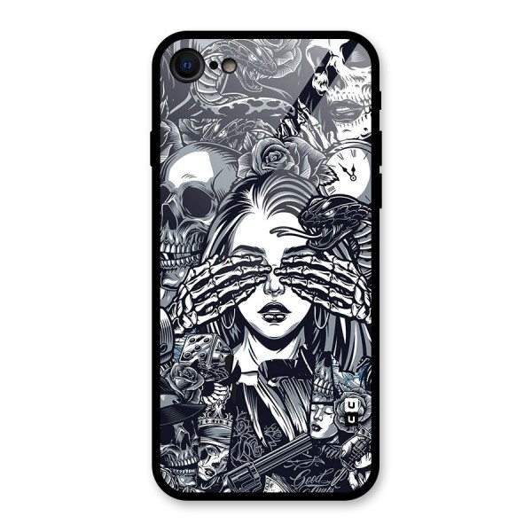 Vintage Skulls and Girl Style Glass Back Case for iPhone 7
