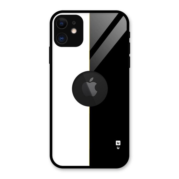 White Black Super Minimalistic Glass Back Case for iPhone 11 Logo Cut