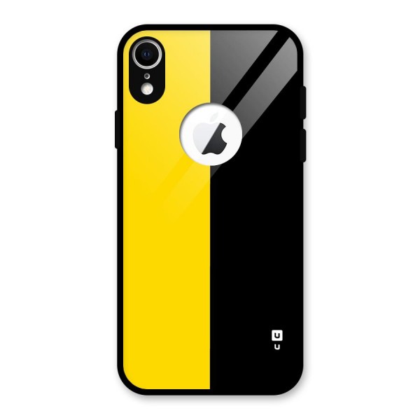 Yellow Black Super Minimalistic Glass Back Case for iPhone XR Logo Cut