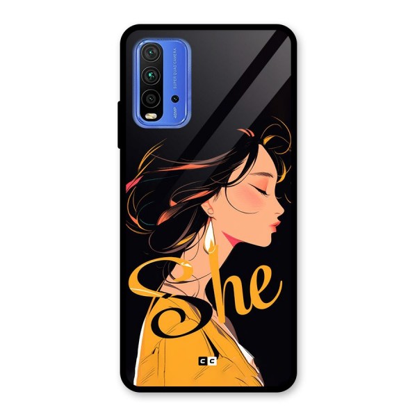 Yellow Lady Glass Back Case for Redmi 9 Power