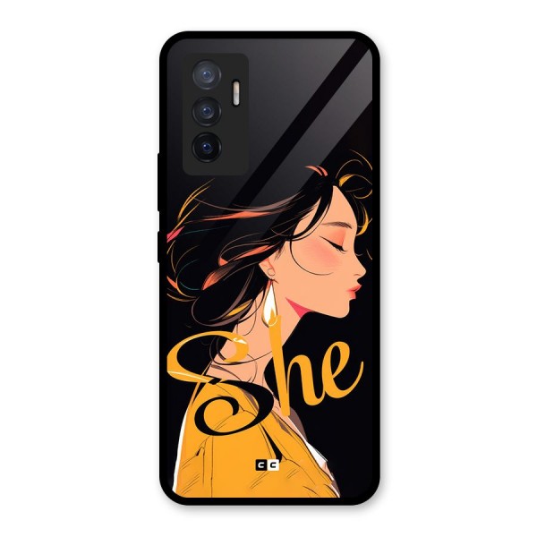 Yellow Lady Glass Back Case for Vivo V23e