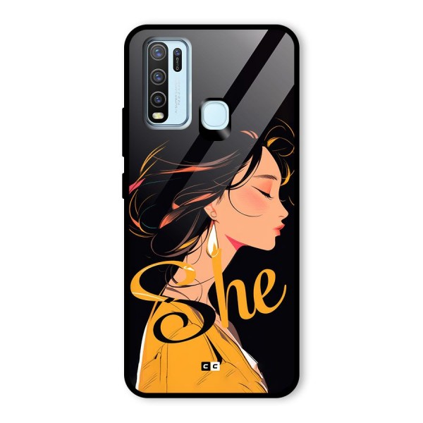 Yellow Lady Glass Back Case for Vivo Y30