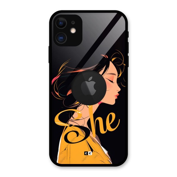 Yellow Lady Glass Back Case for iPhone 11 Logo Cut