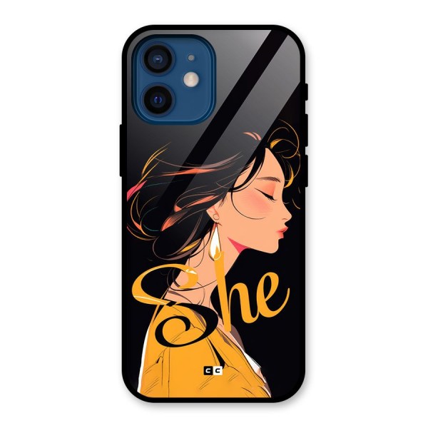 Yellow Lady Glass Back Case for iPhone 12 Mini