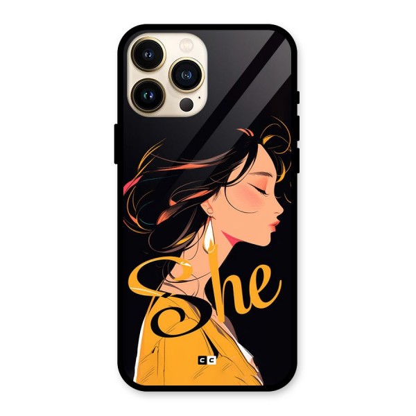 Yellow Lady Glass Back Case for iPhone 13 Pro Max