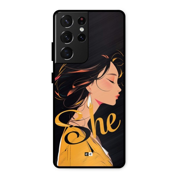 Yellow Lady Metal Back Case for Galaxy S21 Ultra 5G