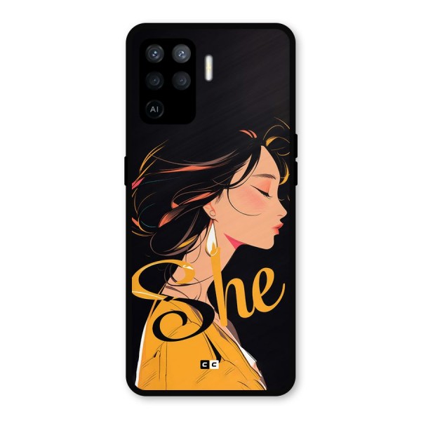 Yellow Lady Metal Back Case for Oppo F19 Pro