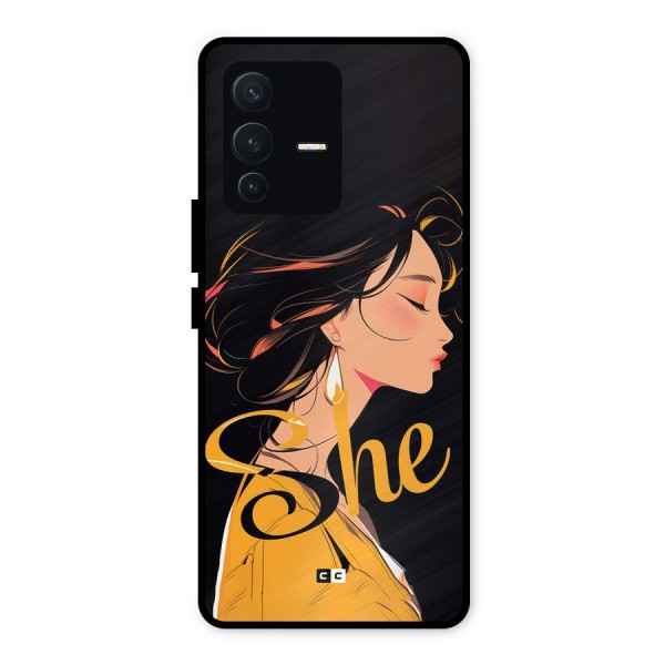 Yellow Lady Metal Back Case for Vivo V23 5G