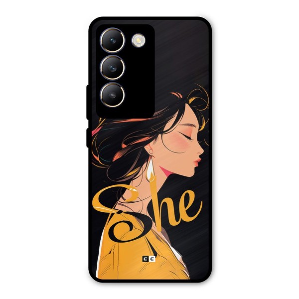 Yellow Lady Metal Back Case for Vivo Y200e