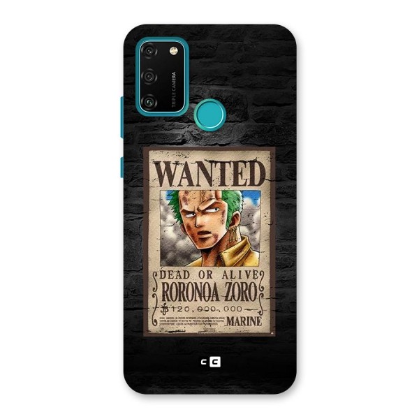 Zoro Wanted Back Case for Honor 9A