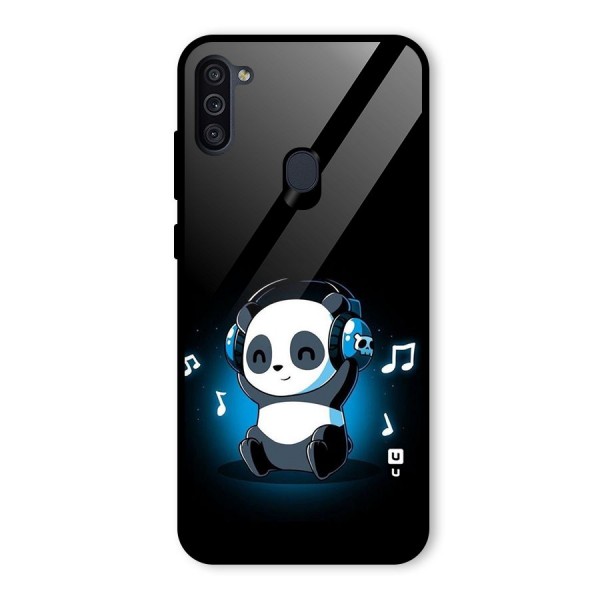 Adorable Panda Enjoying Music Glass Back Case for Galaxy M11