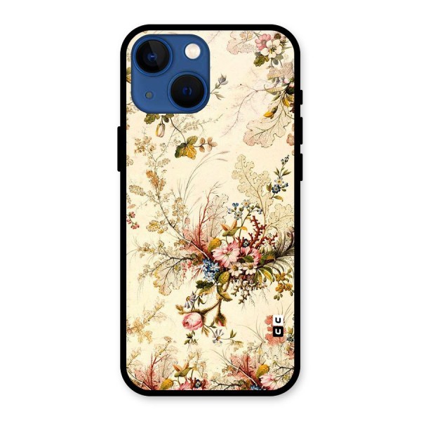 Beige Floral Glass Back Case for iPhone 13 Mini
