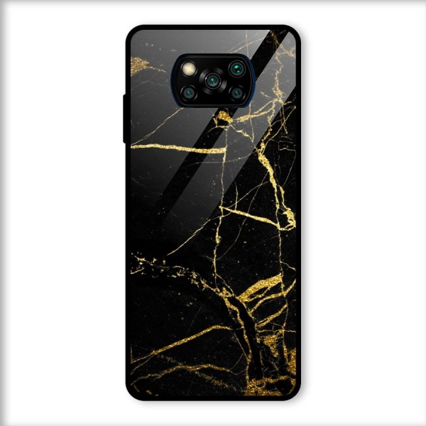 Black And Gold Design Glass Back Case for Poco X3