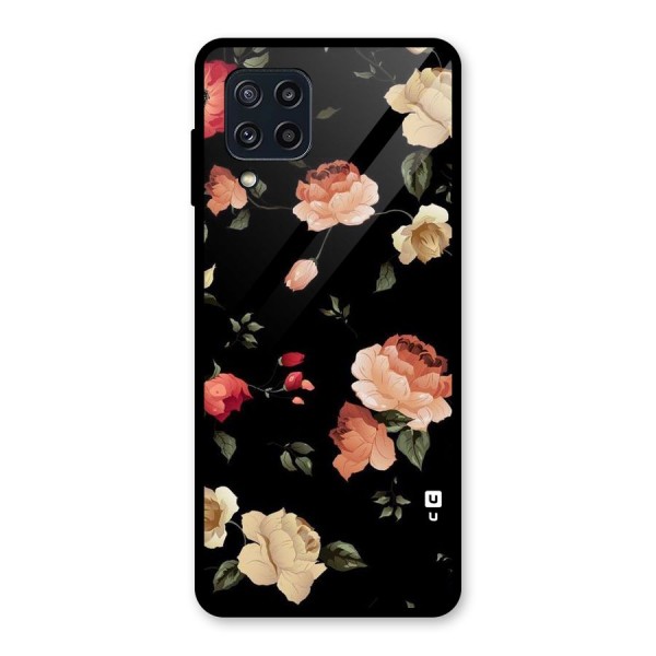 Black Artistic Floral Glass Back Case for Galaxy M32