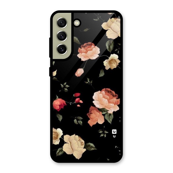 Black Artistic Floral Glass Back Case for Galaxy S21 FE 5G