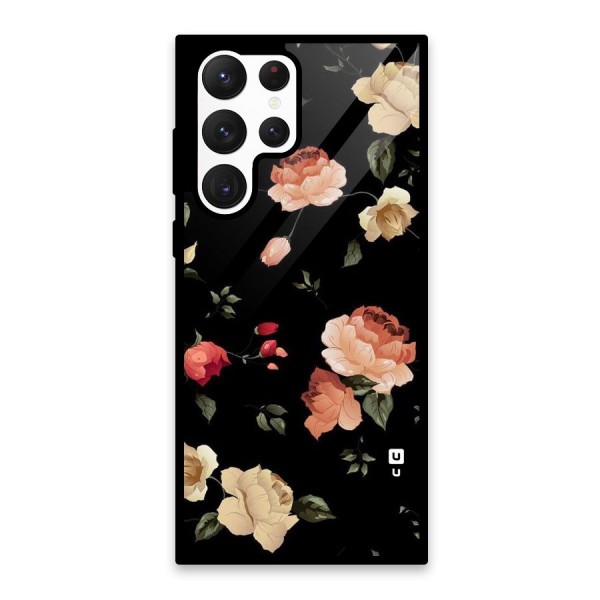 Black Artistic Floral Glass Back Case for Galaxy S22 Ultra 5G