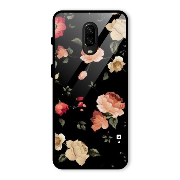 Black Artistic Floral Glass Back Case for OnePlus 6T
