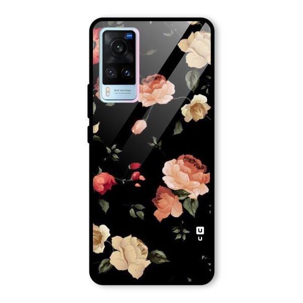 Black Artistic Floral Glass Back Case for Vivo X60