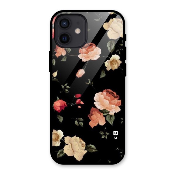 Black Artistic Floral Glass Back Case for iPhone 12