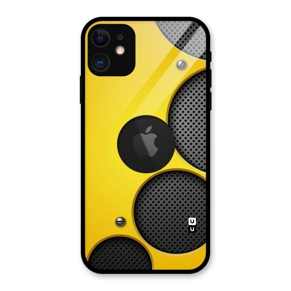 Black Net Yellow Glass Back Case for iPhone 11 Logo Cut