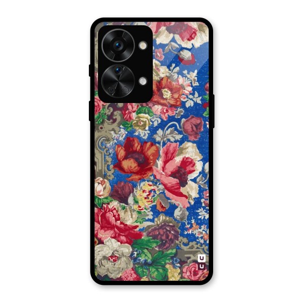 Block Printed Flowers Glass Back Case for OnePlus Nord 2T
