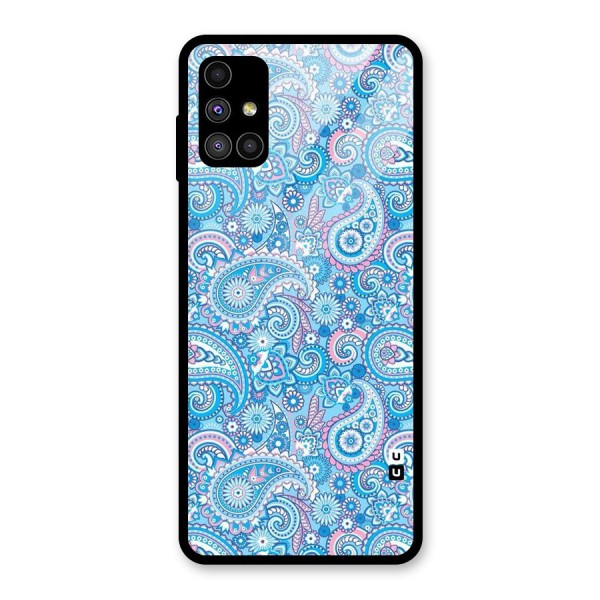 Blue Block Pattern Glass Back Case for Galaxy M51