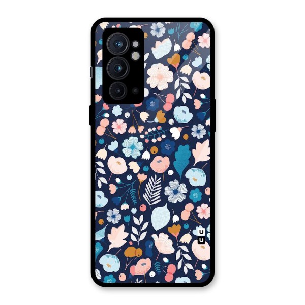 Blue Floral Glass Back Case for OnePlus 9RT 5G