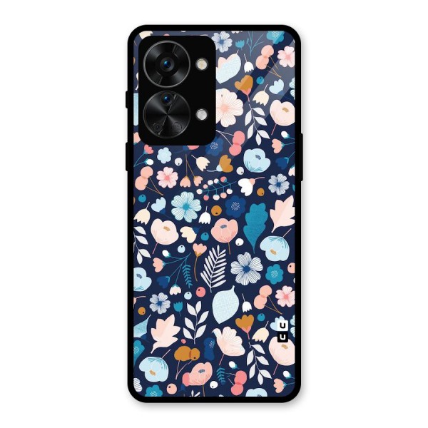 Blue Floral Glass Back Case for OnePlus Nord 2T