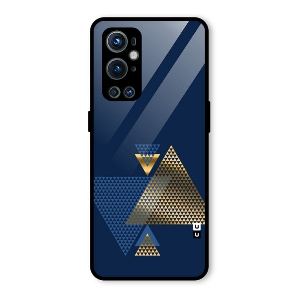 Blue Gold Triangles Glass Back Case for OnePlus 9 Pro