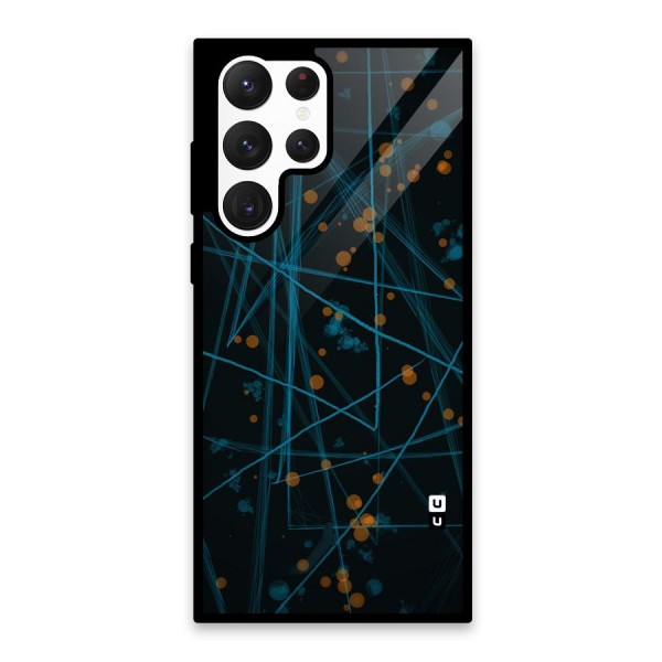 Blue Lines Gold Dots Glass Back Case for Galaxy S22 Ultra 5G